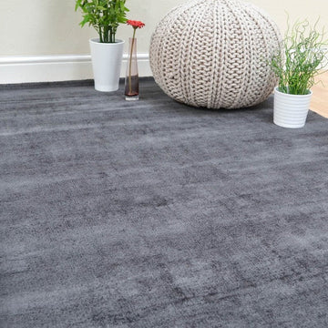 Blade Modern Plain Distressed Tonal Metallic Shimmer Hand-Woven Soft Textured Tip Sheared Loop Pile Silky Viscose Flatweave Charcoal Grey Rug-Asiatic Carpets-Rug Love - The Most Loved Rug Store